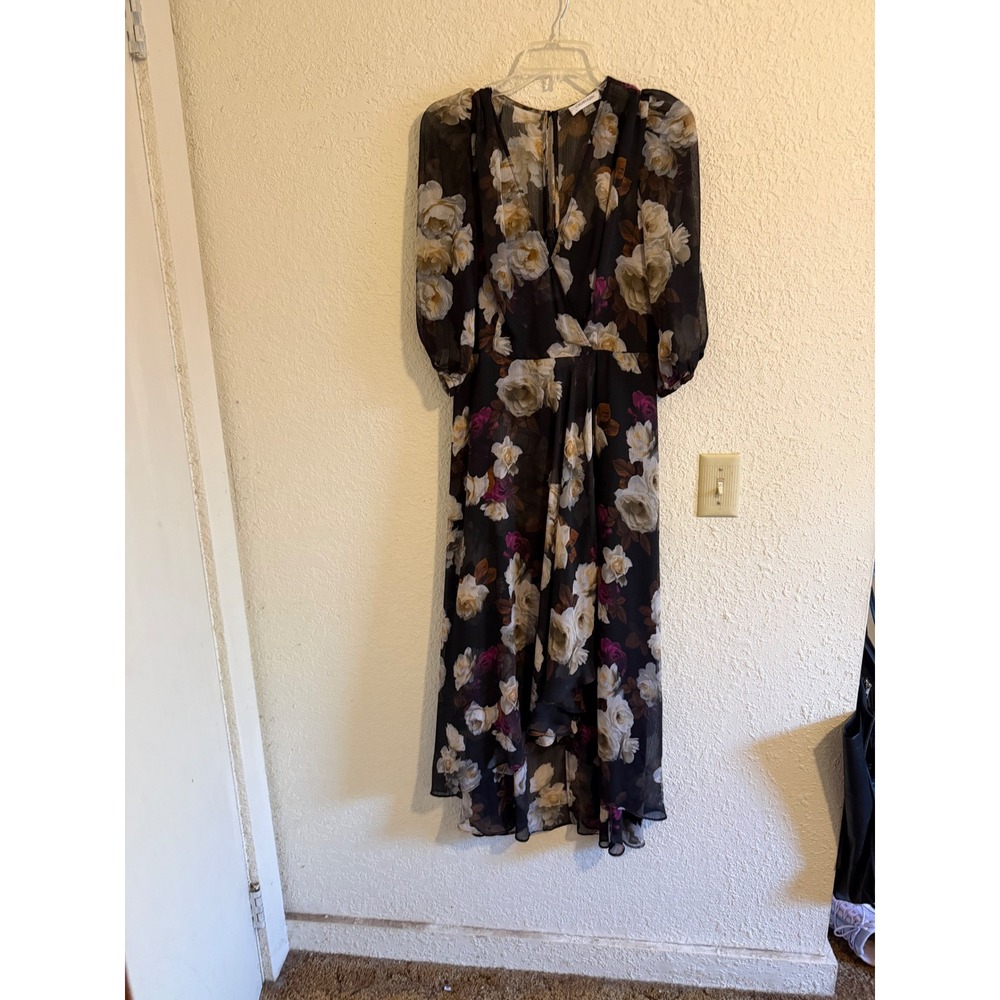 Calvin Klein Womens Black Floral Chiffon Maxi Dress Size 8 Wedding Guest